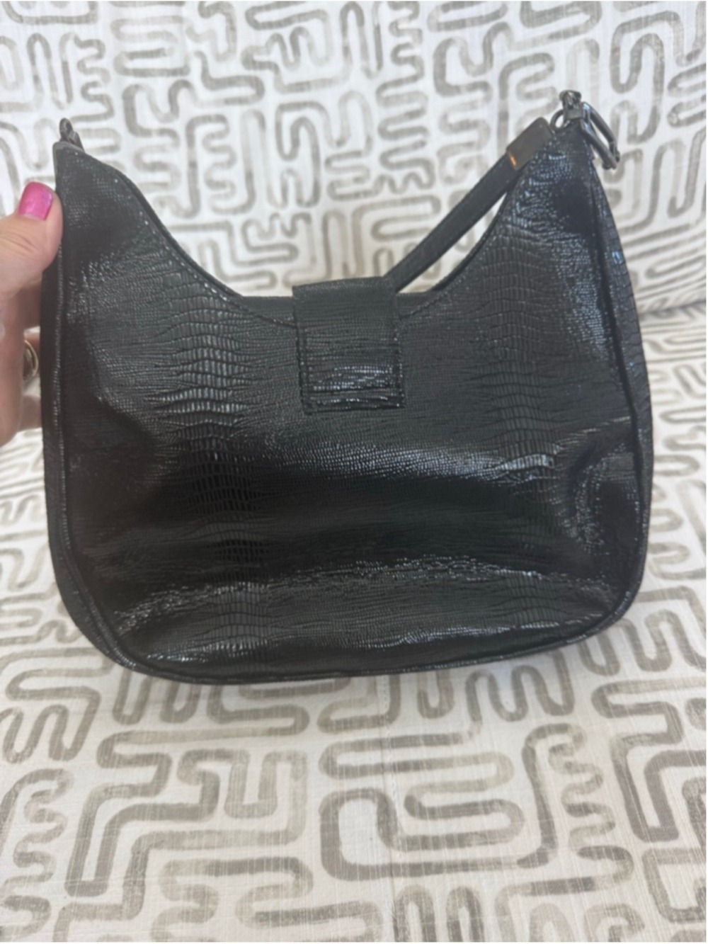 Stuart Weitzman Black Lizard Embossed Shoulder, 90s with no damage noted. Cute - Picture 7 of 13